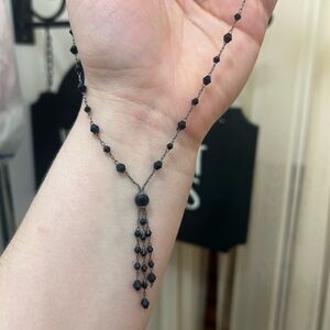 Black Beaded Lariat Y Shape Drop statement Necklace